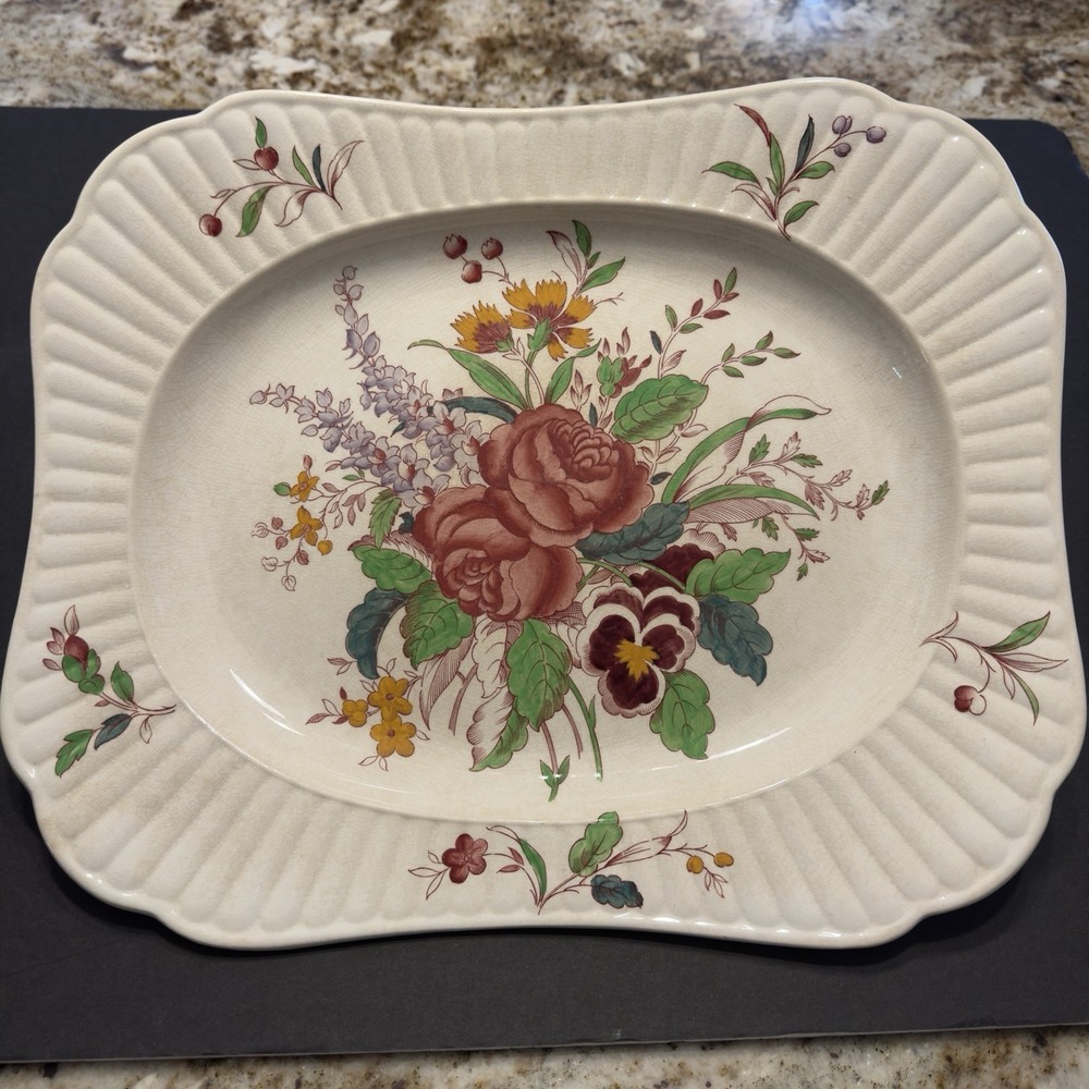 Booths Silicon China England Stanway Floral Rectangular Serving Platter Dish Vtg